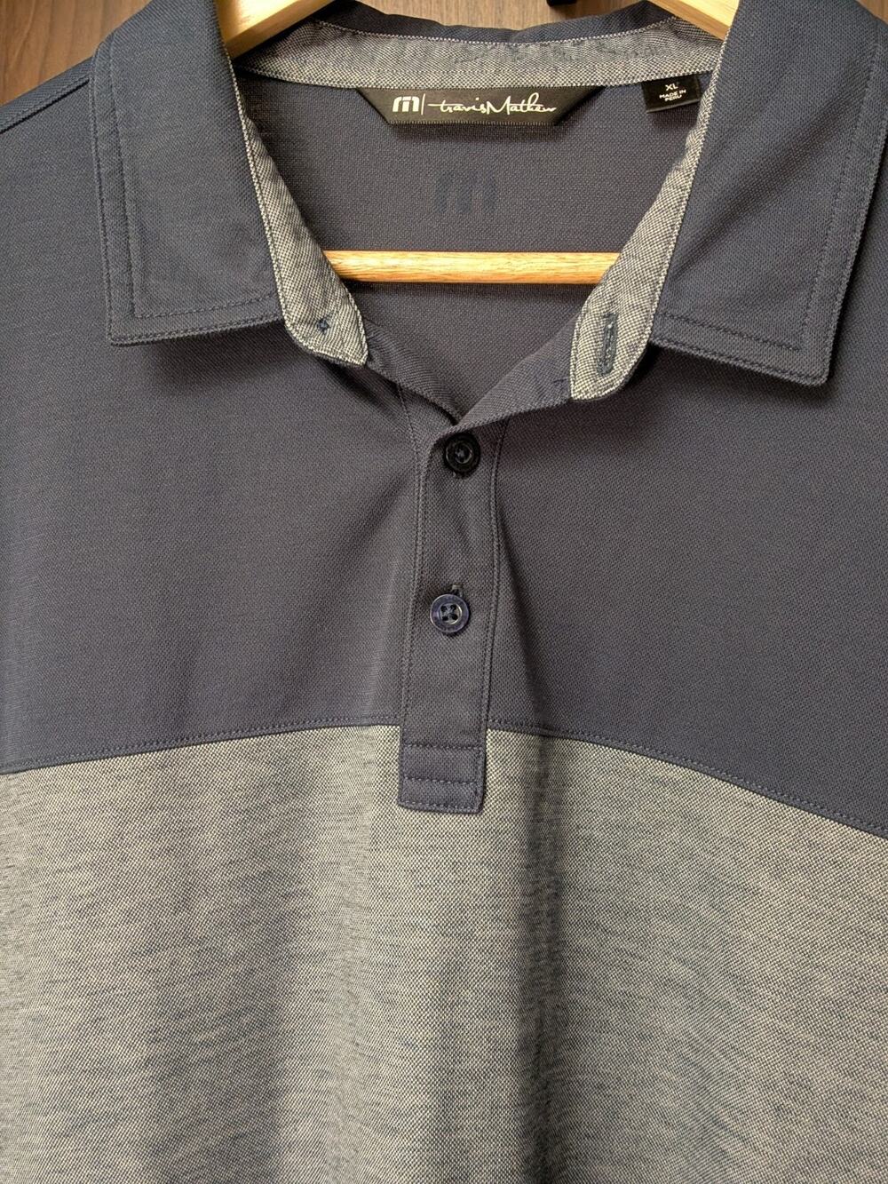 TravisMathew Men's XL Black/Gray Colorblock Polo Short Sleeve Stretch 3-Button